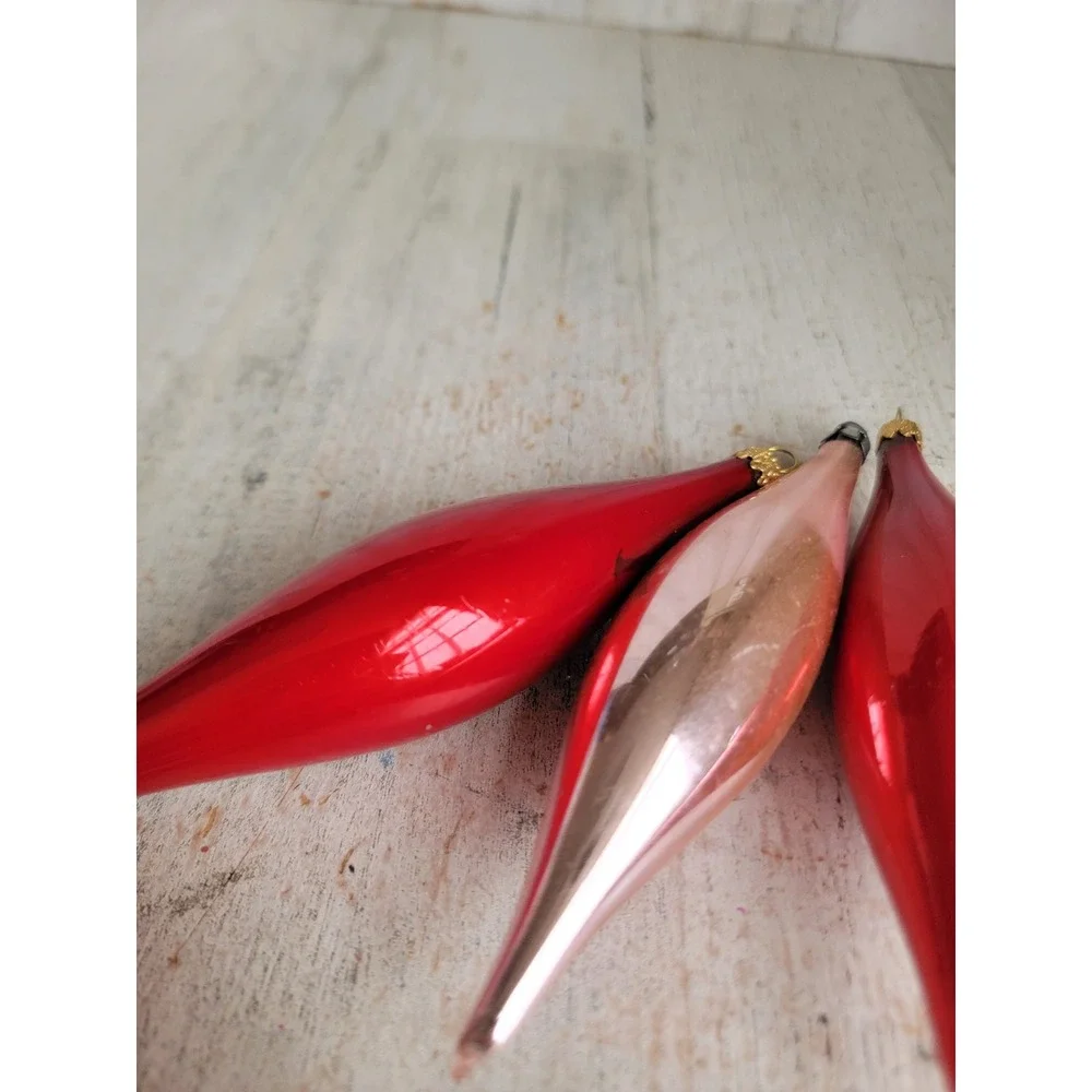 Pink red abstract blown glass ornament vintage Xmas set Valentine